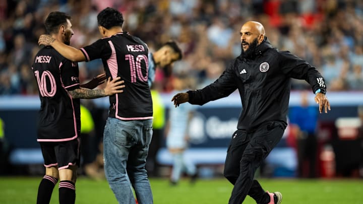 Yassine Cheuko (right) has been Lionel Messi's (left) bodyguard since he arrived at Inter Miami.