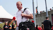 Louisville coach Jeff Brohm walks towards the locker room before the Louisville-James Madison college football game Friday September 5, 2025 at L&N Credit Union Stadium in Louisville, Kentucky.