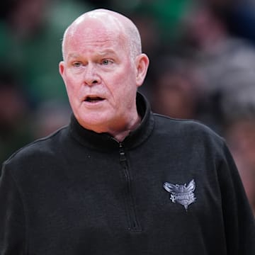 Apr 12, 2024; Boston, Massachusetts, USA; Charlotte Hornets head coach Steve Clifford watches from the sideline as they take on the Boston Celtics at TD Garden. Mandatory Credit: David Butler II-Imagn Images