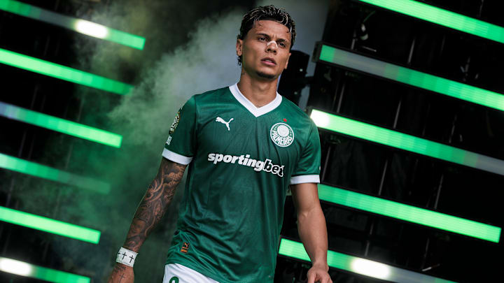 Richard Rios of SE Palmeiras enters the field of play prior... Richard Rios of SE Palmeiras enters the field of play prior...