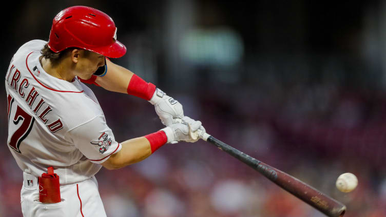 Cincinnati Reds left fielder Stuart Fairchild (17) hits a home run