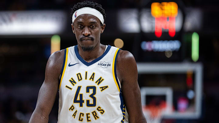 Indiana Pacers forward Pascal Siakam (43)  in the second half against the Chicago Bulls at Gainbridge Fieldhouse.