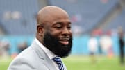 Oct 29, 2023; Nashville, Tennessee, USA; Former Tennessee Titans general manager Ran Carthon before the game against the Atlanta Falcons at Nissan Stadium. Mandatory Credit: Christopher Hanewinckel-Imagn Images