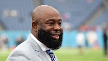 Oct 29, 2023; Nashville, Tennessee, USA; Former Tennessee Titans general manager Ran Carthon before the game against the Atlanta Falcons at Nissan Stadium. Mandatory Credit: Christopher Hanewinckel-Imagn Images