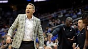 Mar 27, 2025; Newark, NJ, USA; Alabama Crimson Tide head coach Nate Oats reacts during the first half against the Brigham Young Cougars during an East Regional semifinal of the 2025 NCAA tournament at Prudential Center. Mandatory Credit: Vincent Carchietta-Imagn Images