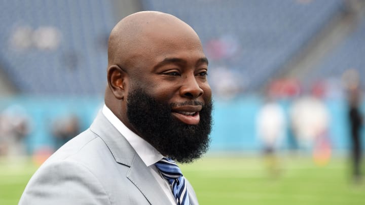 Oct 29, 2023; Nashville, Tennessee, USA; Tennessee Titans general manager Ran Carthon before the game against the Atlanta Falcons at Nissan Stadium. Mandatory Credit: Christopher Hanewinckel-USA TODAY Sports