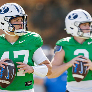 BYU quarterbacks Bear Bachmeier and McCae Hillstead at Fall Camp