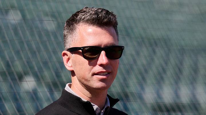 May 9, 2026; San Francisco, California, USA; San Francisco Giants president of baseball operations Buster Posey looks on before the game between the Pittsburgh Pirates and San Francisco Giants at Oracle Park. Mandatory Credit: Robert Edwards-Imagn Images