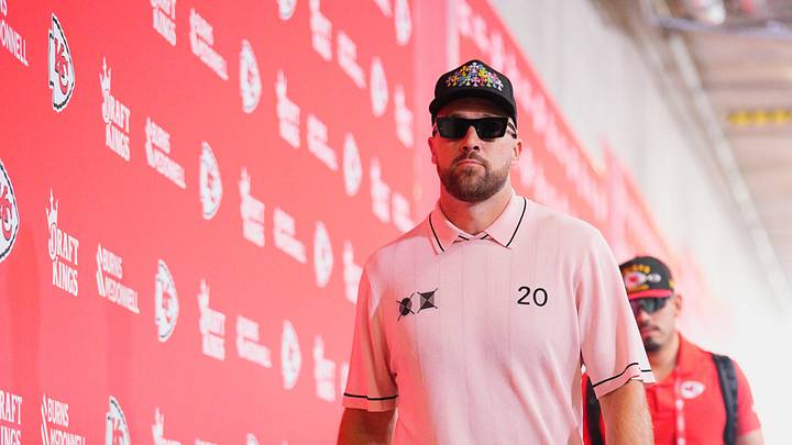 Kansas City Chiefs tight end Travis Kelce arrives at Arrowhead Stadium.