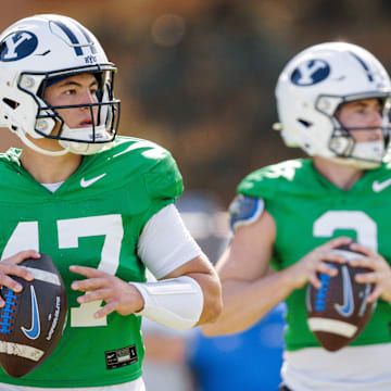 BYU quarterbacks Bear Bachmeier and McCae Hillstead at Fall Camp