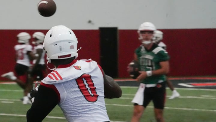 Louisville’s Sam Vaulton, a junior, passed the ball to Chris Bell at the first practice of the year.
July 31, 2024