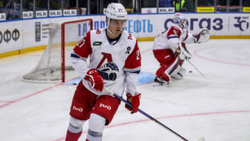 Lokomotiv Hockey Club player, Roman Bychkov (27) seen in...