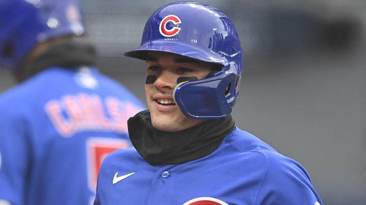 Apr 5, 2026; Cleveland, Ohio, USA; Chicago Cubs right fielder Matt Shaw (6) celebrates his solo home run in the third inning against the Cleveland Guardians at Progressive Field. Mandatory Credit: David Richard-Imagn Images
