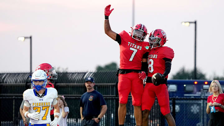 Carl Albert as Stillwater walks of the field during the high school football game between Carl Albert and Stillwater at Carl Albert High School in Midwest City, Oklahoma, Friday, Sept. 19, 2025.