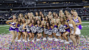  Kansas State Wildcats cheerleaders take a photo after the game against the TCU Horned Frogs 
