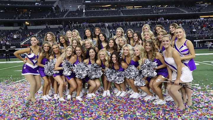 Kansas State Wildcats cheerleaders take a photo after the game against the TCU Horned Frogs 