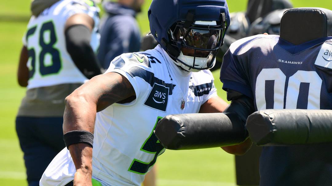 Seattle Seahawks linebacker Dante Fowler runs drills during minicamp at Virginia Mason Athletic Center.