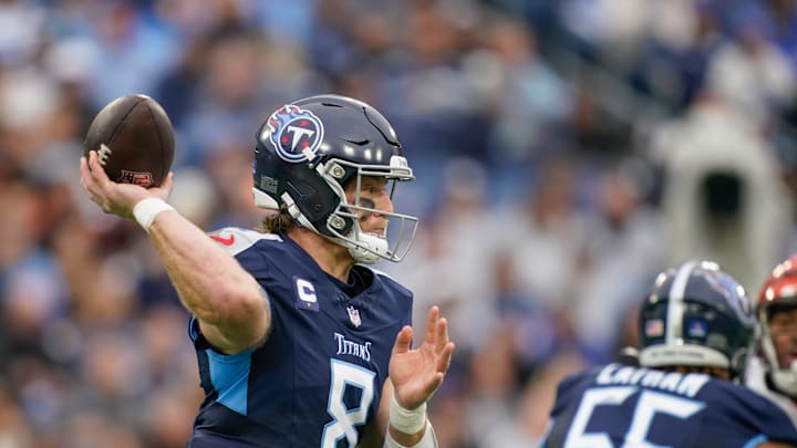 Will Levis passes during the Titans' 37–27 loss to the Bengals on Dec. 15, 2024. Will Levis passes during the Titans' 37–27 loss to the Bengals on Dec. 15, 2024.