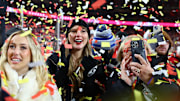 Taylor Swift reacts after the AFC Championship game against the Buffalo Bills at GEHA Field at Arrowhead Stadium. 