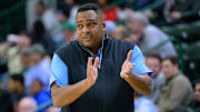 Jan 11, 2024; New Orleans, Louisiana, USA; Tulane Green Wave head coach Ron Hunter reacts during the first half against the Florida Atlantic Owls at Avron B. Fogelman Arena in Devlin Fieldhouse.