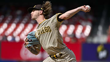 Aug 30, 2023; St. Louis, Missouri, USA;  San Diego Padres relief pitcher Josh Hader (71) pitches