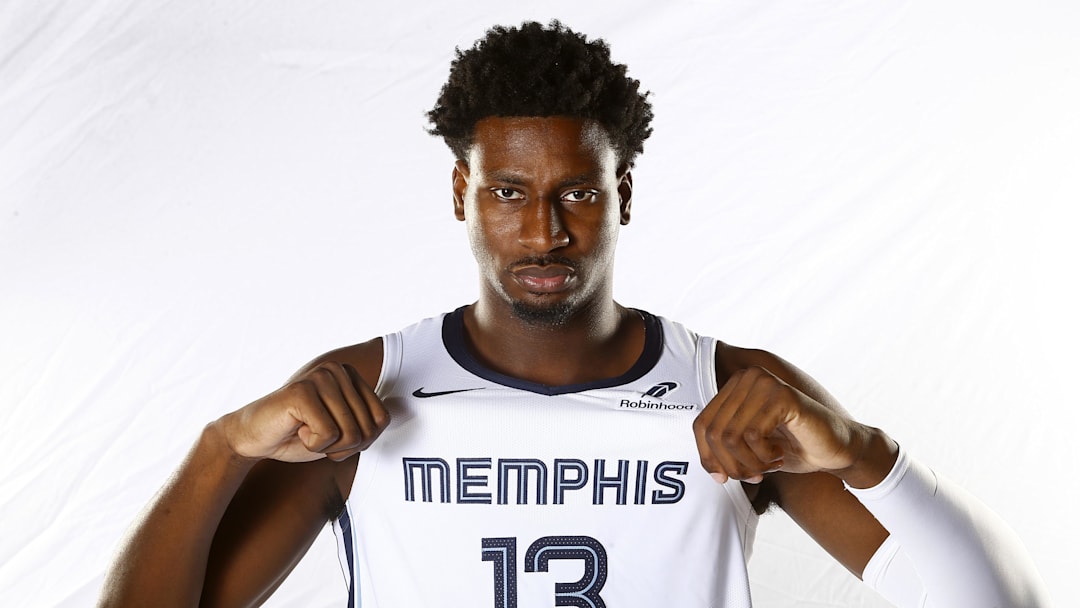 Sep 30, 2024; Memphis, TN, USA; Memphis Grizzlies forward Jaren Jackson Jr. (13) during media day at FedEx Forum. Mandatory Credit: Petre Thomas-Imagn Images Sep 30, 2024; Memphis, TN, USA; Memphis Grizzlies forward Jaren Jackson Jr. (13) during media day at FedEx Forum. Mandatory Credit: Petre Thomas-Imagn Images