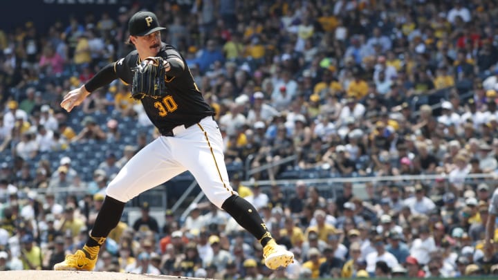 Pittsburgh Pirates starting pitcher Paul Skenes (30) delivers a pitch against the Arizona Diamondbacks during the first inning at PNC Park. 