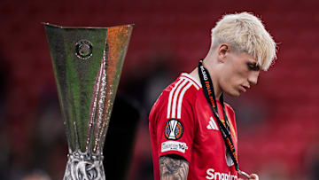 Alejandro Garnacho of Manchester United FC looks dejected...