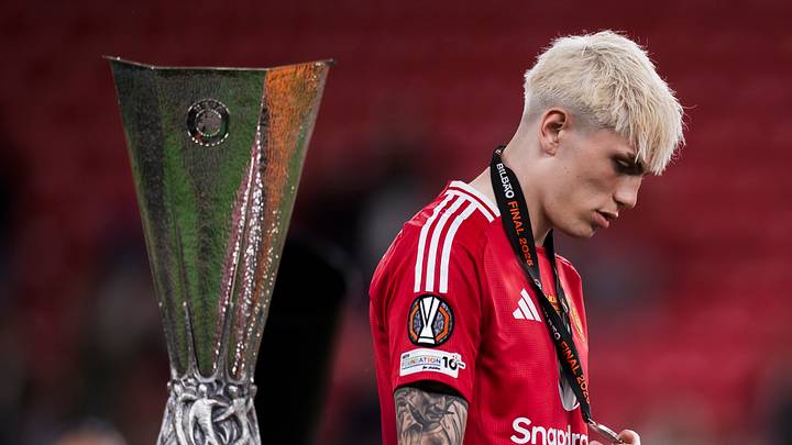 Alejandro Garnacho of Manchester United FC looks dejected...