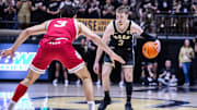 Purdue Boilermakers guard Braden Smith (3) the ball while Indiana Hoosiers guard Anthony Leal (3) defends