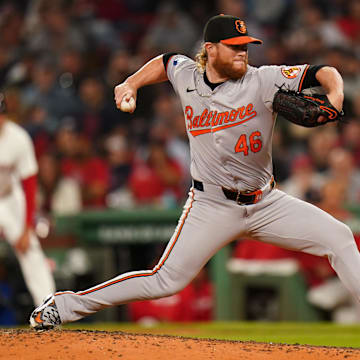 Sep 9, 2024; Boston, Massachusetts, USA; Baltimore Orioles relief pitcher Craig Kimbrel (46) throws a pitch against the Boston Red Sox in the seventh inning at Fenway Park.