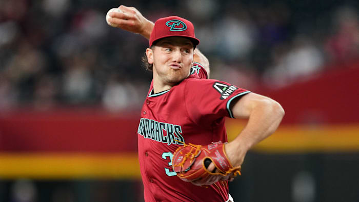 Mar 31, 2024; Phoenix, Arizona, USA; Arizona Diamondbacks starting pitcher Brandon Pfaadt (32) pitches against the Colorado Rockies at Chase Field.