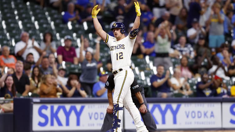 Aug 29, 2022; Milwaukee, Wisconsin, USA;  Milwaukee Brewers right fielder Hunter Renfroe (12)