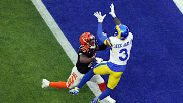 Feb 13, 2022; Inglewood, California, USA; Los Angeles Rams wide receiver Odell Beckham Jr. (3) makes