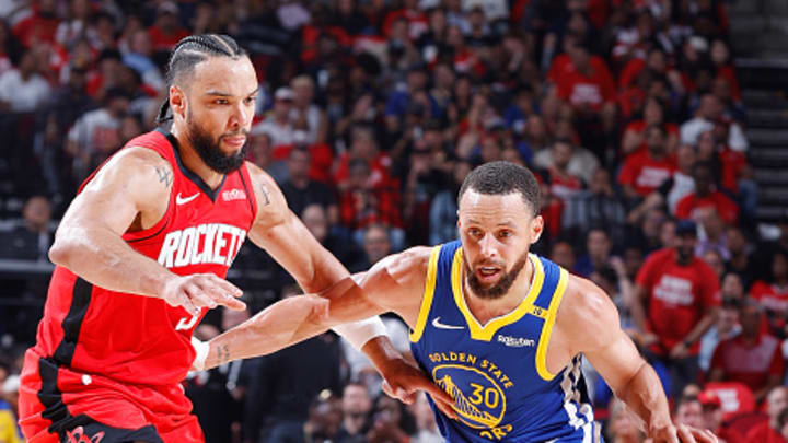 Dillon Brooks guarding Stephen Curry during Game 5 of the Western Conference playoffs.