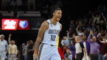 Mar 29, 2023; Memphis, Tennessee, USA; Memphis Grizzlies guard Ja Morant (12) reacts during the second half against the Los Angeles Clippers at FedExForum. 