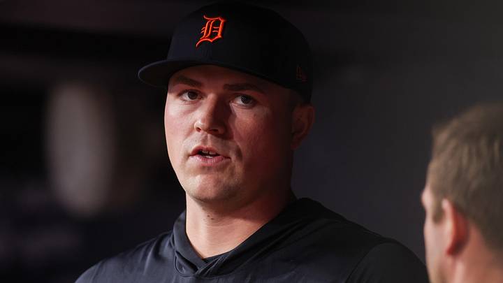 Apr 28, 2026; Atlanta, Georgia, USA; Detroit Tigers starting pitcher Tarik Skubal (29) in the dugout against the Atlanta Braves in the sixth inning at Truist Park. Mandatory Credit: Brett Davis-Imagn Images