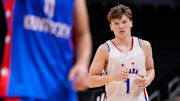 Indiana All-Star and Mr. Basketball Braylon Mullins (1) rushes up the court Saturday, June 7, 2025, during the Indiana vs. Kentucky All-Star game at Gainbridge Fieldhouse in Indianapolis.