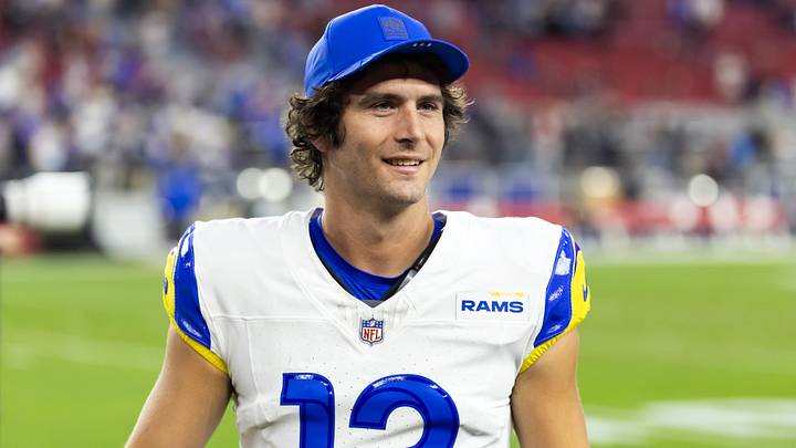Dec 7, 2025; Glendale, Arizona, USA; Los Angeles Rams quarterback Stetson Bennett IV (13) against the Arizona Cardinals at State Farm Stadium. Mandatory Credit: Mark J. Rebilas-Imagn Images