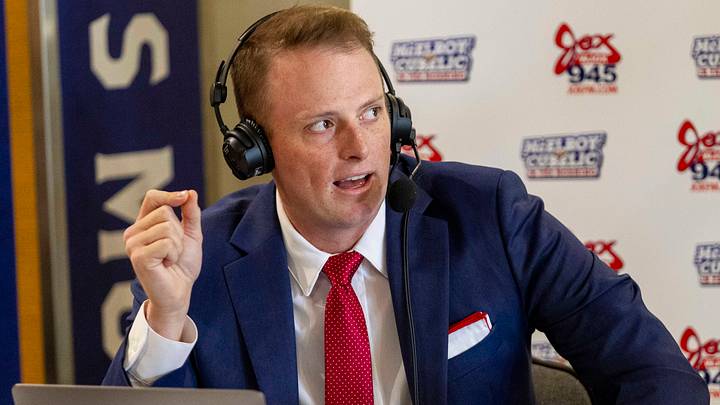 Jul 19, 2021; Hoover, Alabama, USA; SEC Network personality Greg McElroy visits Radio Row during SEC Media Days at Hyatt Regency Birmingham. Mandatory Credit: Vasha Hunt-USA TODAY Sports