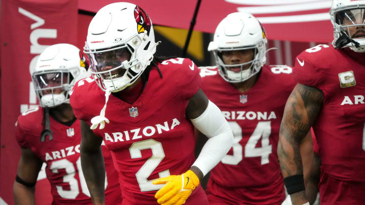 Arizona Cardinals receiver Marquise Brown (2) takes the field to warm up before their game against the Atlanta Falcons at State Farm Stadium on Nov. 12, 2023, in Glendale.