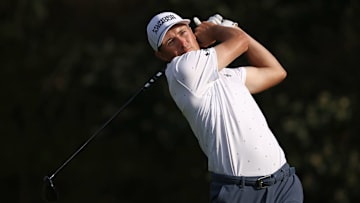 Jordan Spieth tees off during the second round of the 2025 Players Championship at TPC Sawgrass