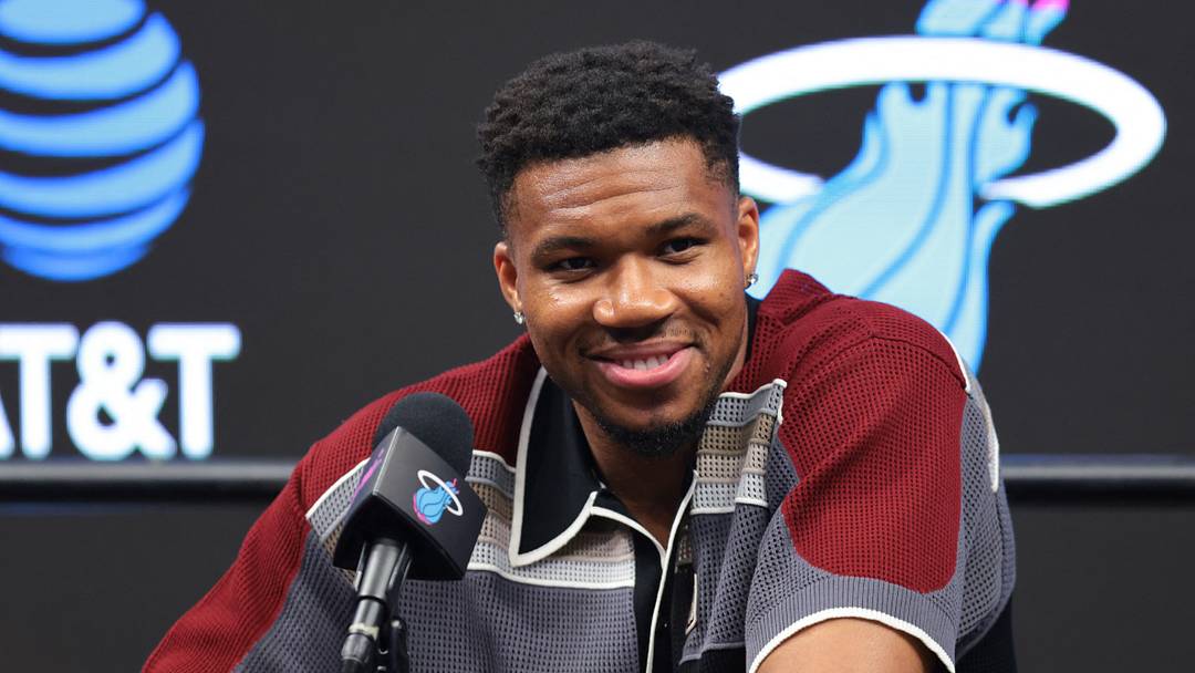 Jul 16, 2026; Miami, FL, USA; Miami Heat forward Giannis Antetokounmpo (7) speaks to reporters during his introductory press conference at Kaseya Center. Mandatory Credit: Sam Navarro-Imagn Images Jul 16, 2026; Miami, FL, USA; Miami Heat forward Giannis Antetokounmpo (7) speaks to reporters during his introductory press conference at Kaseya Center. Mandatory Credit: Sam Navarro-Imagn Images