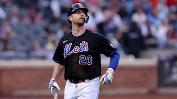 Sep 30, 2023; New York City, New York, USA; New York Mets first baseman Pete Alonso (20) reacts