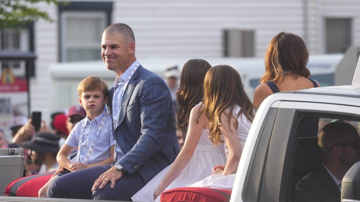 Jul 20, 2024; Cooperstown, New York, USA; Hall of Fame inductee Joe Mauer during the Parade of Legends in Cooperstown, NY. Mandatory Credit: Gregory Fisher-USA TODAY Sports