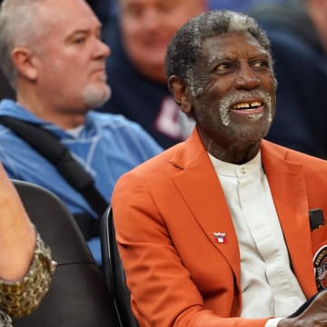 Dec 21, 2019; San Francisco, California, USA; Basketball Hall of Fame member Al Attles sits courtside during the second half of the game between the Arizona Wildcats and the St. John's Red Storm at Chase Center. Mandatory Credit: Darren Yamashita-USA TODAY Sports 