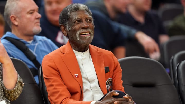 Dec 21, 2019; San Francisco, California, USA; Basketball Hall of Fame member Al Attles sits courtside during the second half of the game between the Arizona Wildcats and the St. John's Red Storm at Chase Center. Mandatory Credit: Darren Yamashita-USA TODAY Sports 