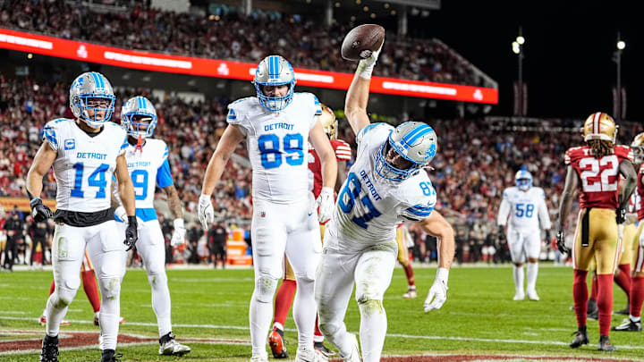 Detroit Lions tight end Sam LaPorta after a touchdown on Monday, Dec. 30, 2024. Detroit Lions tight end Sam LaPorta after a touchdown on Monday, Dec. 30, 2024.