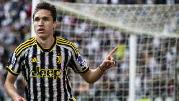 Federico Chiesa of Juventus FC celebrates after scoring the...