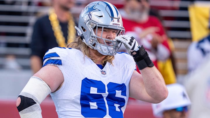 Dallas Cowboys guard T.J. Bass warms up before the game against the San Francisco 49ers at Levi's Stadium.